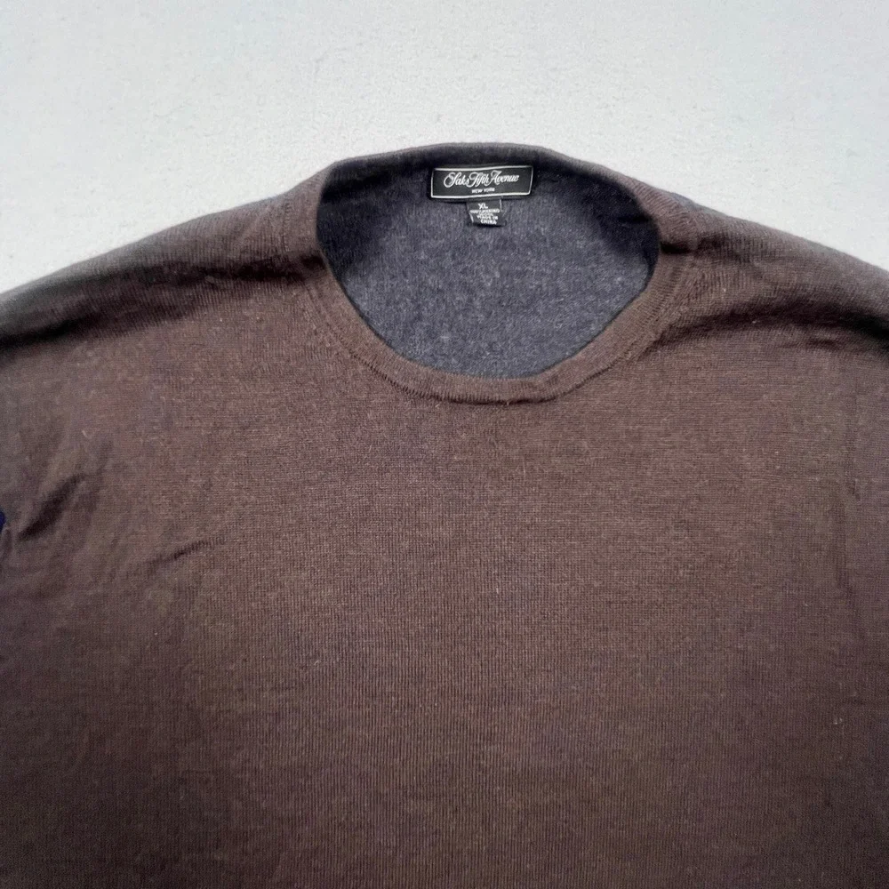 Saks Fifth Avenue Sweater Mens XL Brown Merino Wool Colorblock Crewneck Pullover